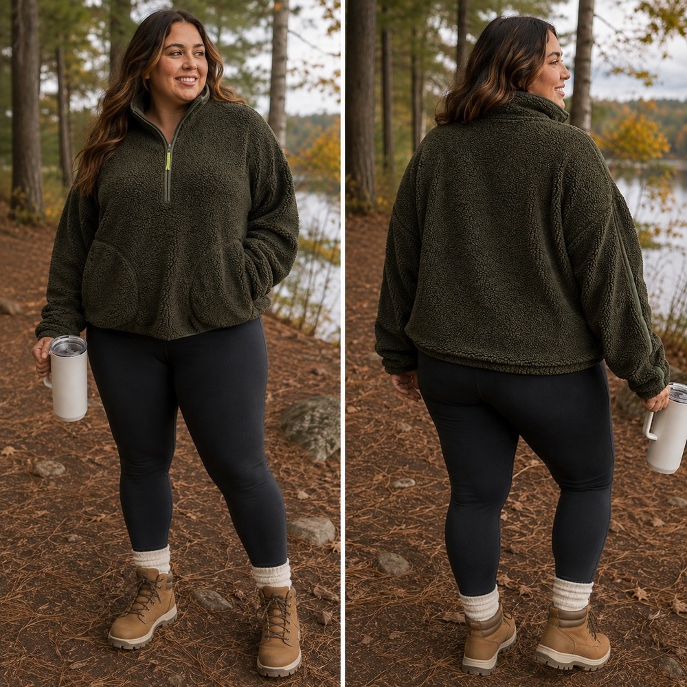 Old Navy Sherpa Quarter Zip Pullover Women's Plus 2X 20/22 Heritage Green NWT